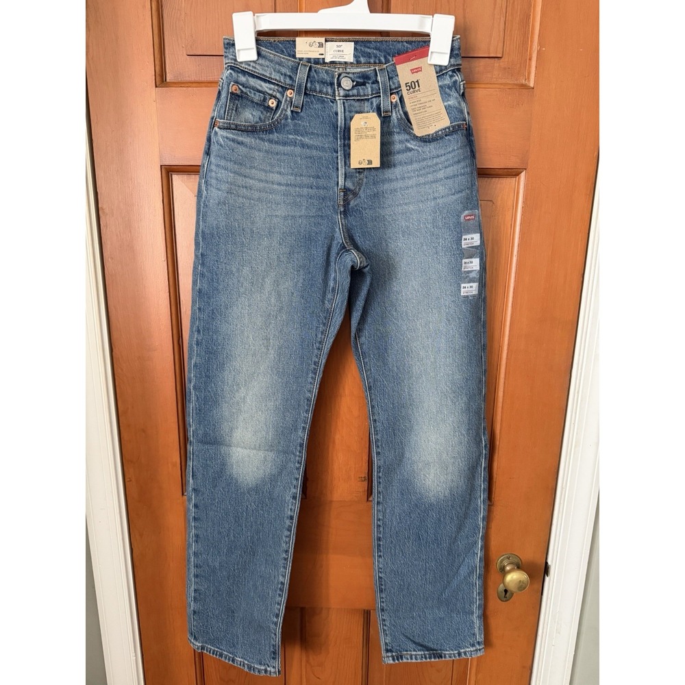 Women's Levi's 501 Curve Stretch High Rise Straight Leg Blue Jeans 26 x 30 NWT
